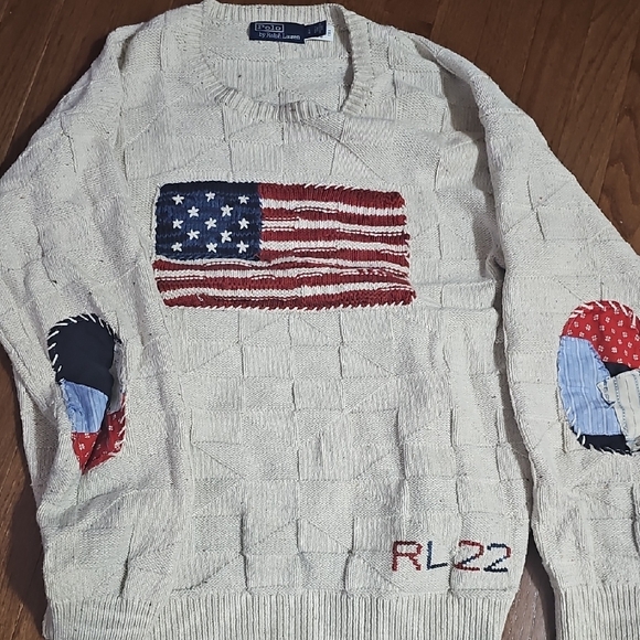 Polo Ralph Lauren Other - Polo by Ralph Lauren Cream Crewneck Sweater with American Flag